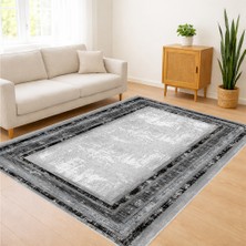 Gri ve Siyah Tonlarda Çerçeveli Modern Salon Halısı Yıkanabilir Antialerjik Kaymaz Tabanlı - FNL-453