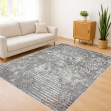 Gri Tonlarda Soyut Dokulu Salon Halısı Yıkanabilir Antialerjik Kaymaz Tabanlı Sade Kullanım - FNL-462