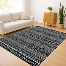 Koyu Gri Zeminli Ince Çizgili Modern Salon Halısı Yıkanabilir Toz Tutmaz Kaymaz Tabanlı - SD-1164