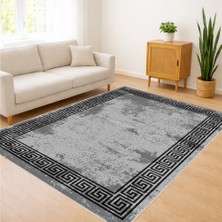 Koyu Gri Zeminli Klasik Çerçeveli Salon Halısı Antialerjik Kaymaz Tabanlı Güçlü Stil - SM-176