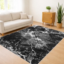 Siyah Zeminli Soyut Desenli Salon Halısı Yıkanabilir Antialerjik Kaymaz Tabanlı Modern Dokunuş - SD-1038
