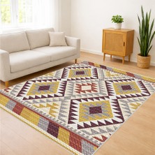 Renkli Geometrik Etnik Desenli Salon Halısı Antialerjik Kaymaz Tabanlı Enerjik Kullanım - Sm-06
