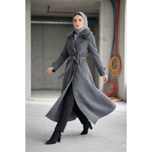 Esin Giyim Kürk Yakalı Kruvaze Kaşe Manto