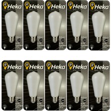 (10 Adet) Heka 6W (46W) 3000K (Sarı Işık) E27 Duylu Soft LED ST64 Filament Ampul