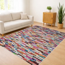 Renkli Çizgisel Modern Desenli Salon Halısı Yıkanabilir Toz Tutmaz Kaymaz Tabanlı - Sm-14