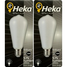 (2 Adet) Heka 6W (46W) 3000K (Sarı Işık) E27 Duylu Soft LED ST64 Filament Ampul