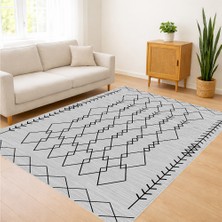 Açık Gri Zeminli Minimal Çizgisel Salon Halısı Yıkanabilir Toz Tutmaz Kaymaz Tabanlı - Sm-69