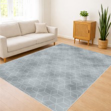 Açık Mavi Mermer Efektli Salon Halısı Yıkanabilir Antialerjik Kaymaz Tabanlı Ferah Görünüm - FNL-368