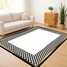 Beyaz Zeminli Siyah Damalı Modern Salon Halısı Antialerjik Kaymaz Tabanlı - SM-457