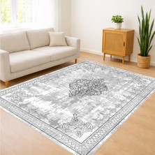 Açık Gri ve Beyaz Tonlarda Eskitme Desenli Salon Halısı Toz Tutmaz Kaymaz Tabanlı Sade Kullanım - SD-1127