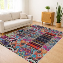 Çok Renkli Patchwork Desenli Salon Halısı Antialerjik Kaymaz Tabanlı Enerjik Stil - SM-322