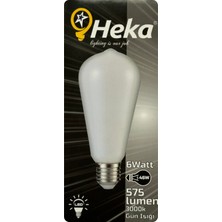 (1 Adet) Heka 6W (46W) 3000K (Sarı Işık) E27 Duylu Soft LED ST64 Filament Ampul