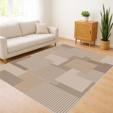 Bej Tonlarda Patchwork Desenli Salon Halısı Antialerjik Kaymaz Tabanlı Sıcak Görünüm - SM-302