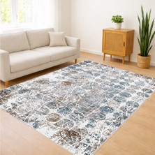 Açık Gri ve Krem Tonlarda Klasik Desenli Salon Halısı Yıkanabilir Toz Tutmaz Kaymaz Tabanlı - SM-177