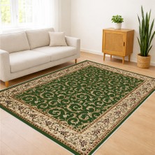 Yeşil Zeminli Klasik Motifli Salon Halısı Yıkanabilir Antialerjik Kaymaz Tabanlı Doğal Stil - SD-1122