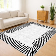 Siyah Beyaz Çizgisel Modern Salon Halısı Yıkanabilir Antialerjik Kaymaz Tabanlı - FNL-442