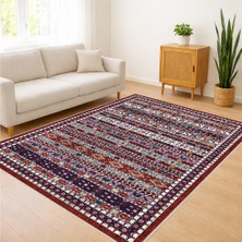 Kırmızı ve Lacivert Tonlarda Klasik Kilim Desenli Salon Halısı Toz Tutmaz Kaymaz Tabanlı - FNL-437