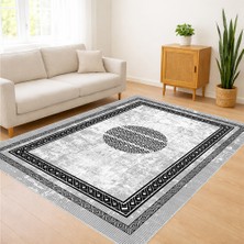 Gri Zeminli Oval Motifli Klasik Salon Halısı Toz Tutmaz Kaymaz Tabanlı Dengeli Stil - SD-1081