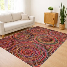 Kırmızı ve Turuncu Tonlarda Spiral Desenli Salon Halısı Yıkanabilir Toz Tutmaz Kaymaz Tabanlı Enerjik Görünüm - SM-258