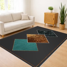 Siyah Zeminli Kahverengi Parça Desenli Salon Halısı Yıkanabilir Antialerjik Kaymaz Tabanlı - SD-1143