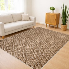 Bej Zeminli Yoğun Dokulu Salon Halısı Antialerjik Kaymaz Tabanlı Sade Kullanım - SM-380