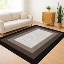 Siyah Çerçeveli Krem Zeminli Modern Salon Halısı Antialerjik Kaymaz Tabanlı Sade Şıklık - SM-296