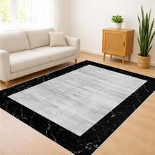 Beyaz Zeminli Siyah Çerçeveli Modern Salon Halısı Toz Tutmaz Kaymaz Tabanlı Net Kontrast - FNL-475