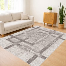 Gri ve Bej Tonlarda Geometrik Geçişli Salon Halısı Antialerjik Kaymaz Tabanlı - SM-440
