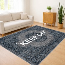 Gri Zeminli Tipografik Modern Desenli Salon Halısı Yıkanabilir Kaymaz Tabanlı Genç ve Çağdaş Stil - SM-696