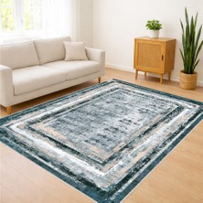 Yeşil ve Krem Tonlarda Çerçeveli Klasik Salon Halısı Toz Tutmaz Kaymaz Tabanlı Doğal Görünüm - FNL-456