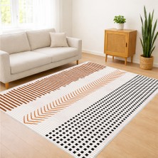 Beyaz Zeminli Çizgisel Modern Desenli Salon Halısı Yıkanabilir Toz Tutmaz Kaymaz Tabanlı - SD-1157