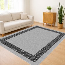 Gri Zeminli Koyu Çerçeveli Klasik Salon Halısı Yıkanabilir Kaymaz Tabanlı - SM-398