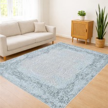 Açık Mavi Tonlarda Yumuşak Dokulu Salon Halısı Yıkanabilir Kaymaz Tabanlı - SM-495