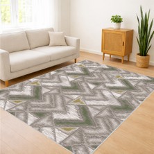 Gri ve Yeşil Tonlarda Zigzag Desenli Salon Halısı Toz Tutmaz Kaymaz Tabanlı Modern Stil - FNL-317