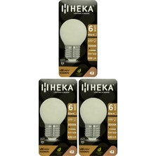 (3 Adet) Heka 6W (48W) 3000K (Sarı Işık) E27 Duylu Soft LED G45 Ampul