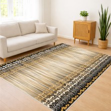 Bej Zeminli Ince Çizgili Salon Halısı Antialerjik Kaymaz Tabanlı Klasik ve Sade Kullanım - FNL-324