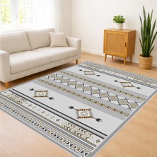 Gri Zeminli Şerit Geçişli Modern Salon Halısı Yıkanabilir Toz Tutmaz Kaymaz Tabanlı - Sm-32