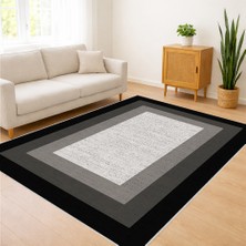 Kahverengi Çerçeveli Açık Zeminli Salon Halısı Yıkanabilir Toz Tutmaz Kaymaz Tabanlı - SM-297