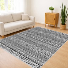 Gri Tonlarda Çizgisel Dokulu Salon Halısı Antialerjik Kaymaz Tabanlı Sade Dekorasyon - SD-1163