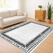 Beyaz Zeminli Siyah Bordürlü Klasik Salon Halısı Antialerjik Kaymaz Tabanlı Zamansız Tasarım - SM-289