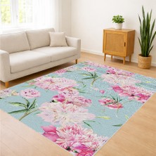 Pembe Tonlarda Çiçek Desenli Salon Halısı Yıkanabilir Toz Tutmaz Kaymaz Tabanlı Romantik Dekorasyon - SM-232
