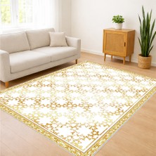 Beyaz Zeminli Altın Motifli Klasik Salon Halısı Toz Tutmaz Kaymaz Tabanlı Zarif Görünüm - SD-1110