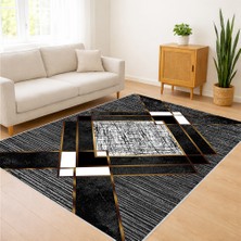 Siyah ve Gri Tonlarda Modern Blok Desenli Salon Halısı Yıkanabilir Toz Tutmaz Kaymaz Tabanlı - SM-251
