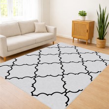 Beyaz Zeminli Siyah Kıvrımlı Desenli Salon Halısı Antialerjik Kaymaz Tabanlı Zarif Görünüm - SM-149