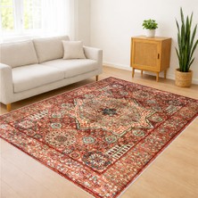 Kırmızı Tonlarda Klasik Desenli Salon Halısı Antialerjik Kaymaz Tabanlı Geleneksel Görünüm - SM-318