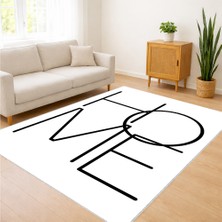 Beyaz Zeminli Tipografik Modern Desenli Salon Halısı Antialerjik Kaymaz Tabanlı Özgün Stil - SM-375