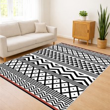 Siyah Beyaz Zigzag Desenli Salon Halısı Yıkanabilir Toz Tutmaz Kaymaz Tabanlı Modern Kontrast - SM-244