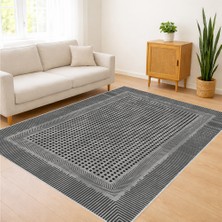 Gri Zeminli Ince Dokulu Modern Salon Halısı Yıkanabilir Toz Tutmaz Kaymaz Tabanlı - SD-1159