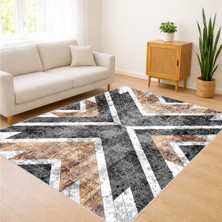 Siyah Beyaz Kontrastlı Modern Desenli Salon Halısı Antialerjik Kaymaz Tabanlı Çağdaş Stil - Sm-18