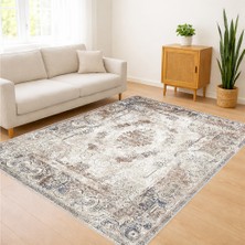 Açık Bej ve Gri Tonlarda Eskitme Desenli Salon Halısı Toz Tutmaz Kaymaz Tabanlı - RVG0345
